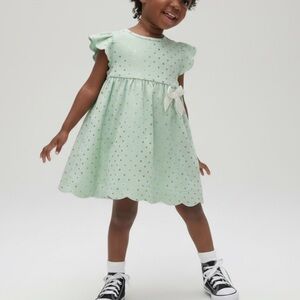 Tahari Light Mint Green Dress with Gold Polka Dots Size 3T